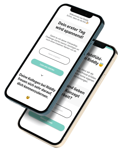 Smartphone Mockup Ansicht der Onboarding App Riddly